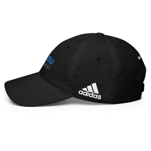 Black Adidas hat with Malibu Management logo.