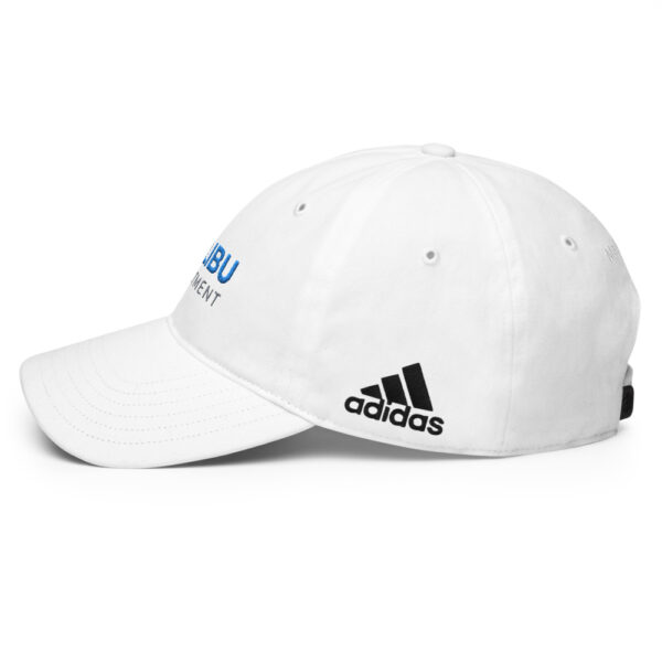 White Adidas hat with Albu Entertainment logo.