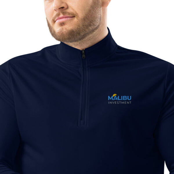 Here's an alt tag for the image: Navy Malibu Investment quarter-zip.