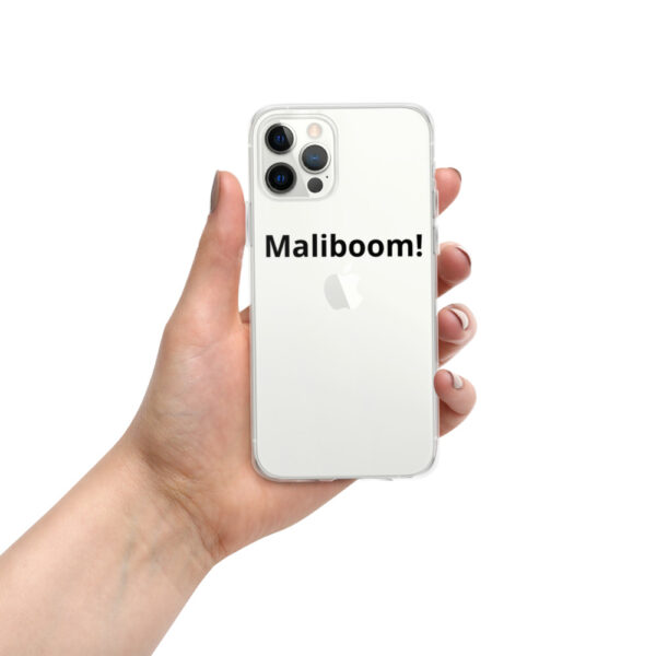 Here's an alt tag for the image: Maliboom! iPhone 12 case.