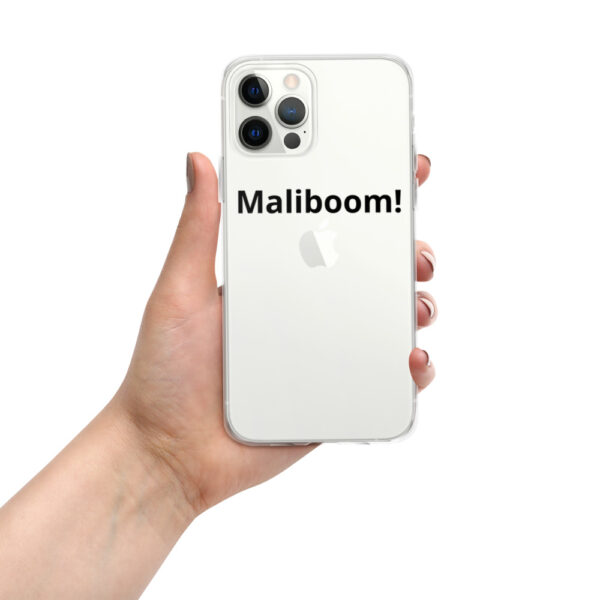 Hand holding phone case: Malibu!