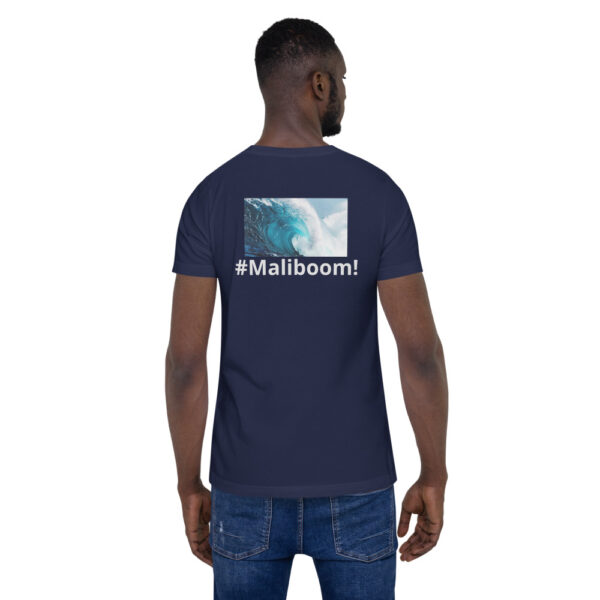 Dark blue tee, ocean wave, #Maliboom!