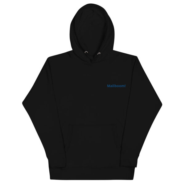 Black hoodie with Mallboom! text.