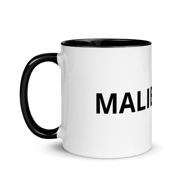 Black-handled mug with "MALIBU" text.